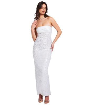 Lainey Satin Sequin Beaded Maxi Evening Dress