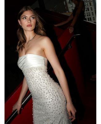 Lainey Satin Sequin Beaded Maxi Evening Dress