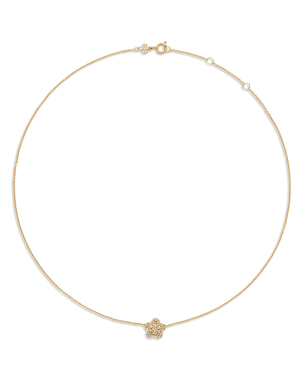 Tory Burch Forget Me Not Pave Flower Pendant Necklace