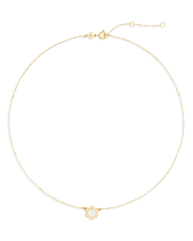 Tory Burch Forget Me Not Mother Of Pearl Flower Pendant Necklace, 15.8-17.5 In Gold