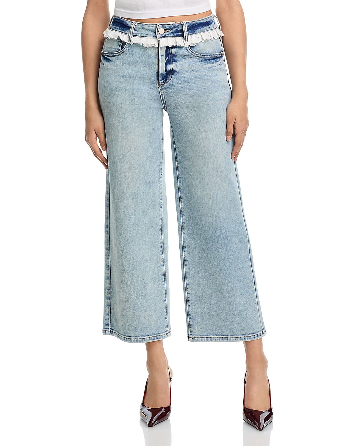 Aqua x Wuthering Heights Eyelet Ruffle High Rise Ankle Jeans