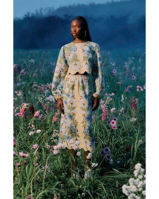 Garden Scarf Print Linen Midi Skirt