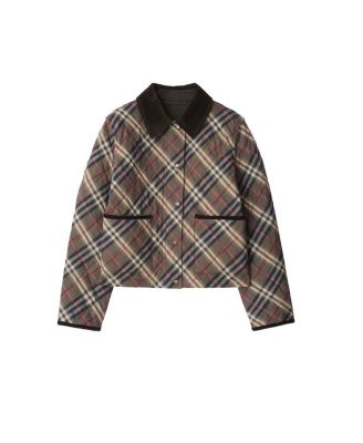 Cropped Check Quilted Cotton Jacket
