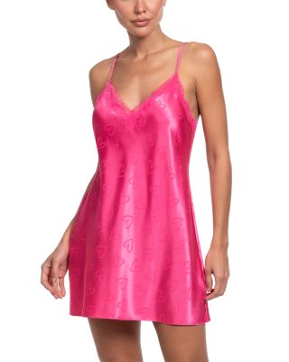 Heart Stretch Satin Lace Trim Chemise
