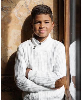 Boys' Organic Long Sleeve Shawl Collar Cable Sweater with Elbow Patches - Little Kid, Big Kid