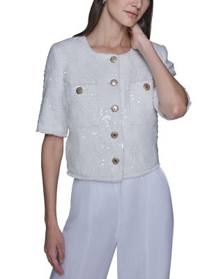 Cropped Sequin Tweed Jacket