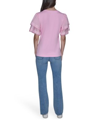 Floral Knit Flutter Sleeve Top