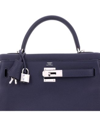 Kelly 28 Handbag Blue Togo with Palladium Hardware
