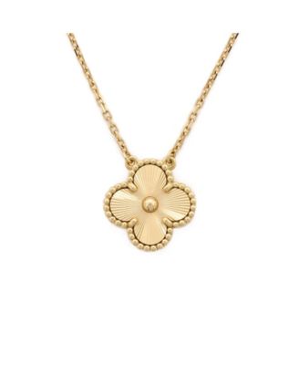  Vintage Alhambra Pendant Necklace Guilloche 18K Gold, 14.75 - 16.5"