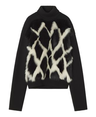  Wool and Leather Intarsia Turtleneck Sweater