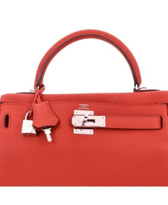 Kelly 28 Handbag Red Togo with Palladium Hardware