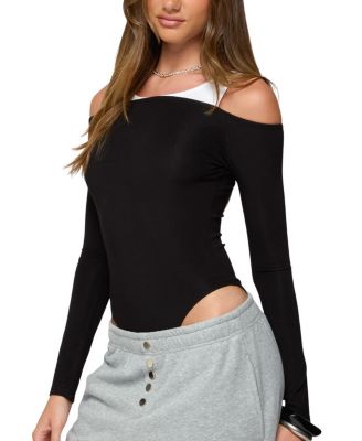  Layered Ribbed Off Shoulder Bodysuit