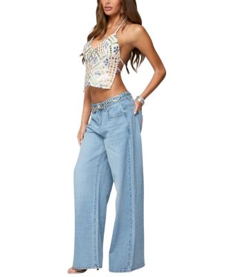  Embroidered Sequin Backless Top