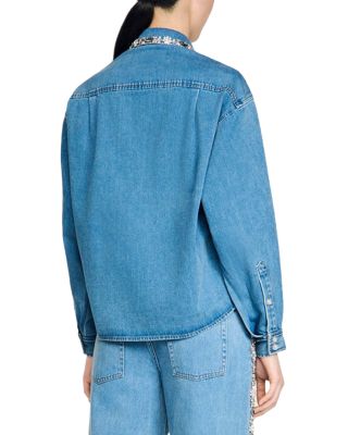 Carmella Denim Rhinestone Trim Cropped Shirt