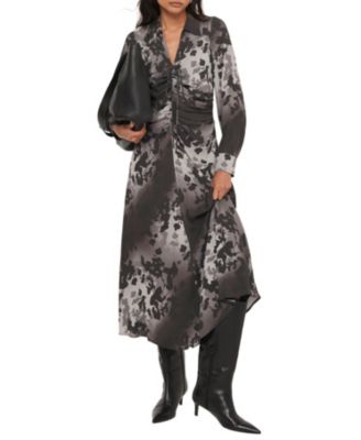  Women's Floral Print Midi Dress with a Collar