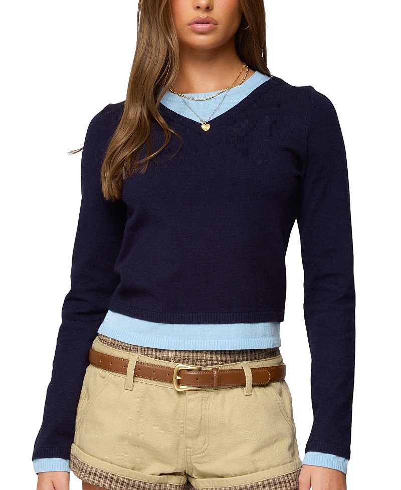Edikted Marthie Layered Knit V Neck Top