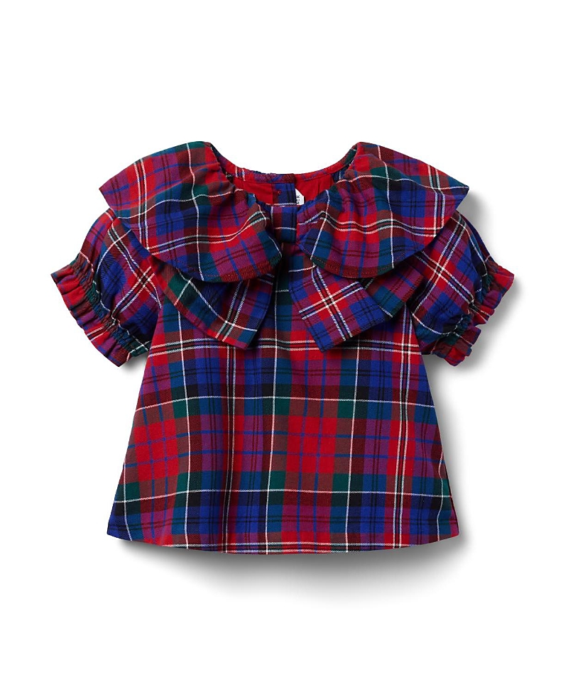 Janie and Jack Girls' The Tartan Collar Bow Top - Baby, Little Kid, Big Kid