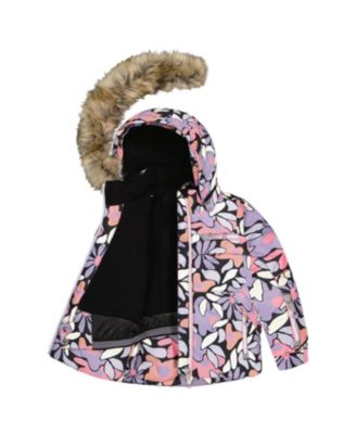  Girls' Two-Piece Play Snowsuit with Allover Print Jacket and Solid Pant - Big Kid