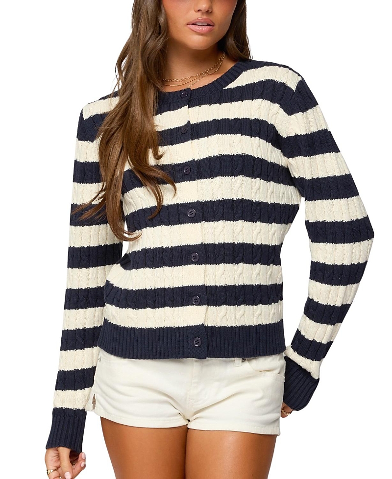 Edikted Mildred Striped Cable Knit Cardigan