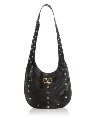 VLogo Stud Embellished Hobo Leather Shoulder Bag
