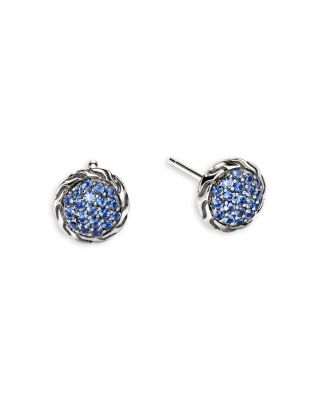 Sterling Silver Essentials Blue Sapphire Pav&eacute; Stud Earrings