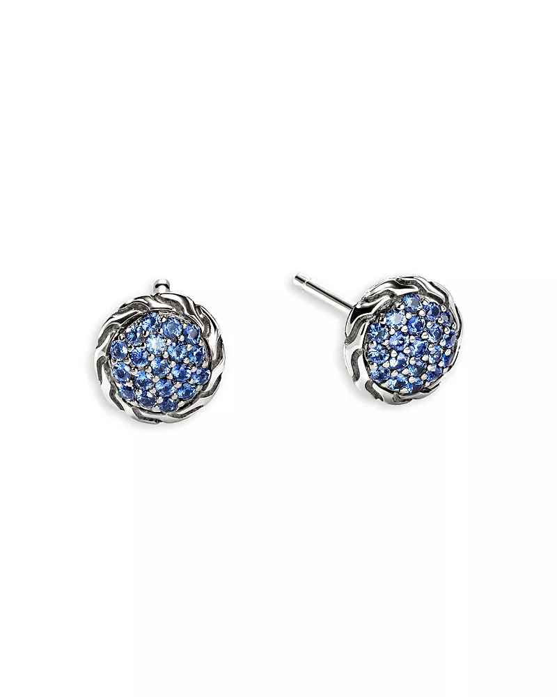 John Hardy Sterling Silver Essentials Blue Sapphire Pave Stud Earrings