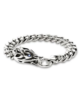 Men's Sterling Silver Naga Blue Sapphire Dragon Head Link Bracelet