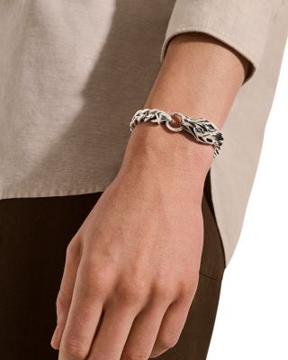 Men's Sterling Silver Naga Blue Sapphire Dragon Head Link Bracelet