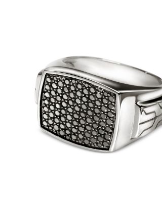 Men's Sterling Silver ID Signet Black Sapphire Pav&eacute; Cluster Ring