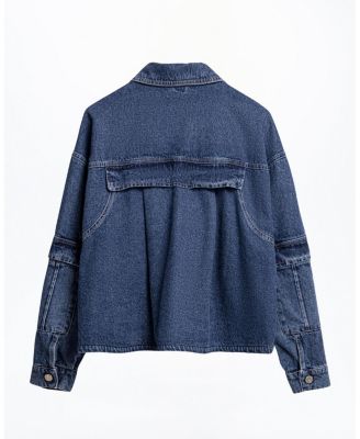  Multi Pocket Denim Jacket in Medium Blue