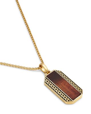 Men's Tiger Eye Pendant Necklace in 14K Yellow Gold, 22"