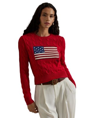 Flag Cable Knit Cropped Sweater