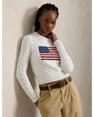 Flag Cable Knit Cropped Sweater