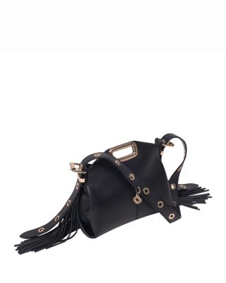Miss M Mini Fringed Black Leather Crossbody Bag 
