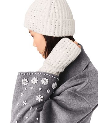 Rhinestone Embellished Wool Fingerless Mittens