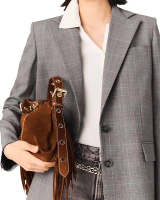 Miss M Mini Fringed Brown Suede Crossbody Bag