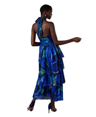 Tiered Halter Tie Neck Maxi Dress