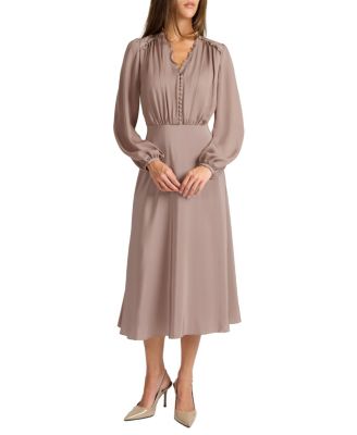 Amal Silk Long Sleeve Fit and Flare Midi Dress