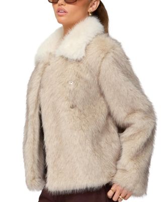 Contrast Collar Faux Fur Jacket
