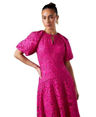 Lace Hanky Hem Puff Sleeve Dress
