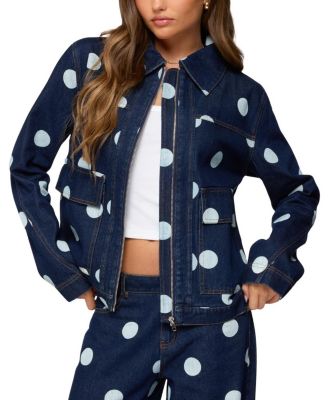 Leyah Polka Dot Oversized Denim Jacket