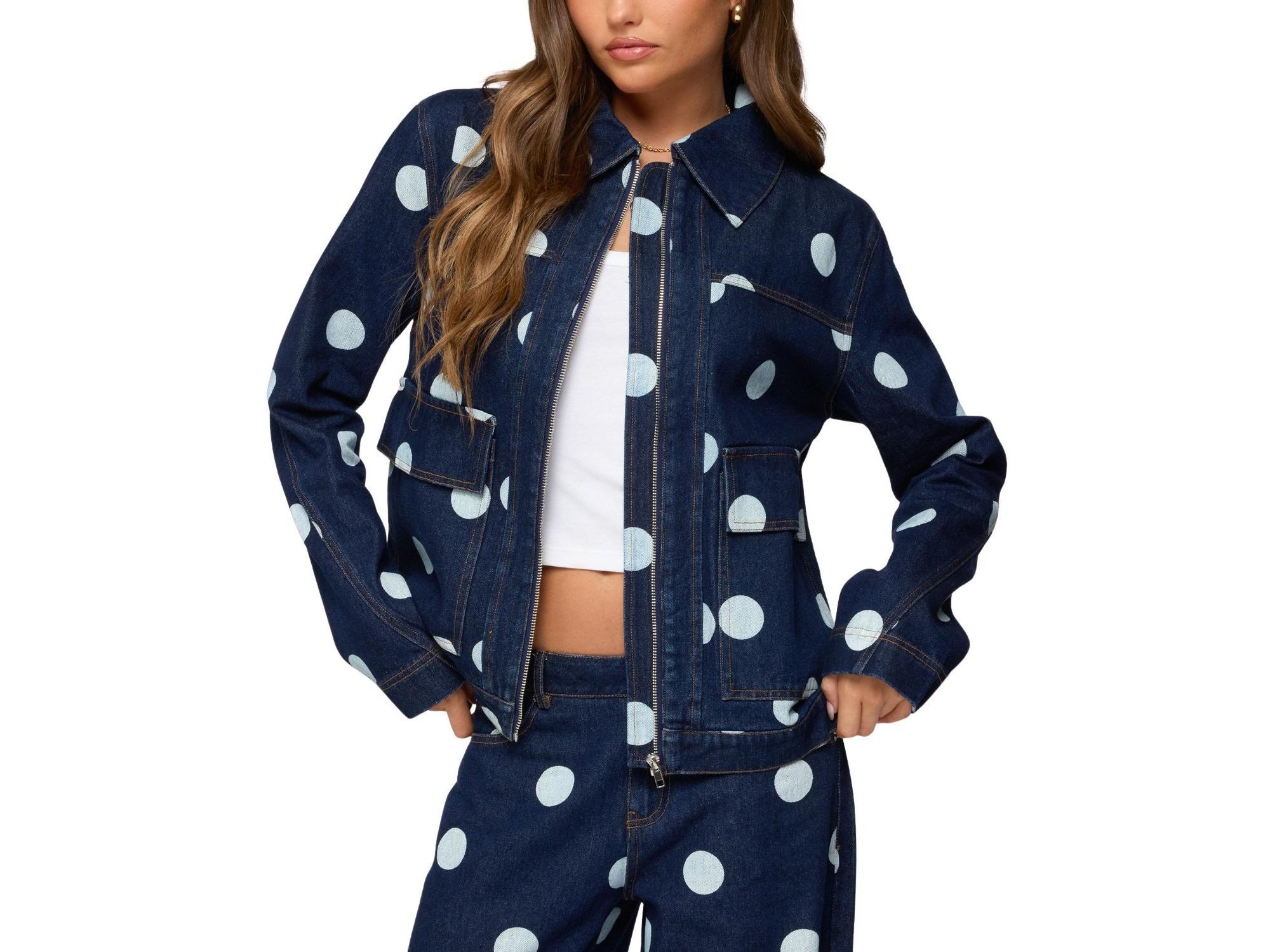 Leyah Polka Dot Oversized Denim Jacket - Image 1