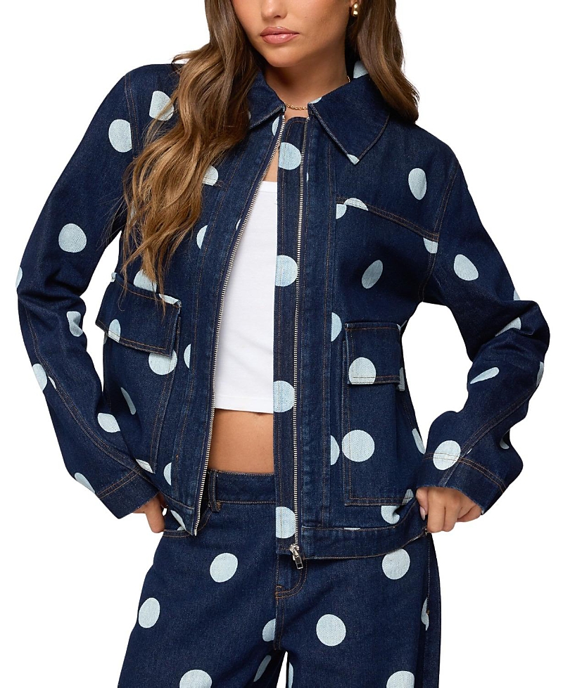 Edikted Leyah Polka Dot Oversized Denim Jacket