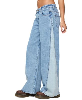  Genna Contrast Panel Low Rise Baggy Jeans in Blue Washed