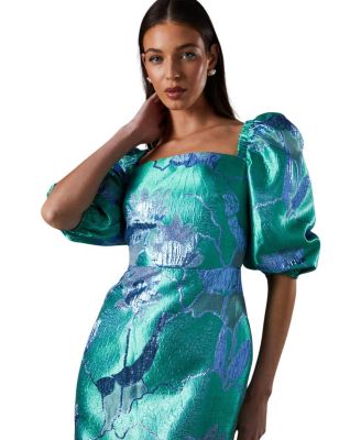 Bubble Sleeve Jacquard Dress