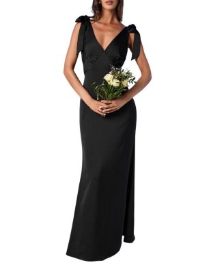Satin Tie Shoulder Maxi Bridesmaid Dress