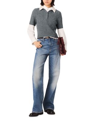 Beaded Collar Ribbed Sweater