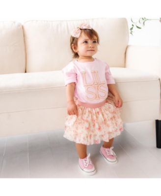 Girls' Lil Sis Faux Pearl Patch Short Sleeve Romper - Baby