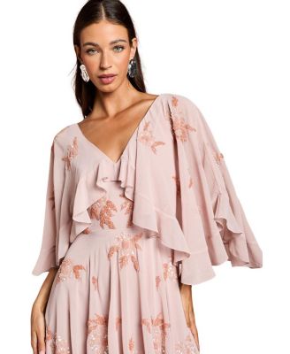 Embellished Frill Cape Midi Dress