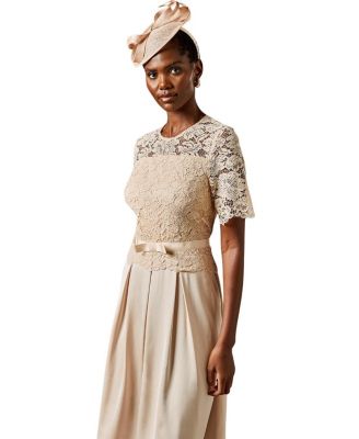 Lace And Crepe Full Skirted Midi Dress